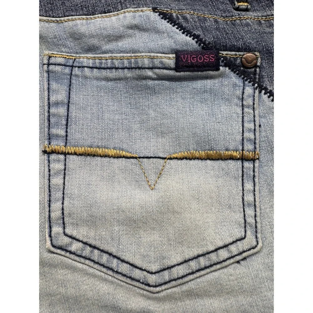 2000s Miss Vigoss Bootcut  Size 7/8 Denim Mixed Split‎ Patched Color Jeans Party